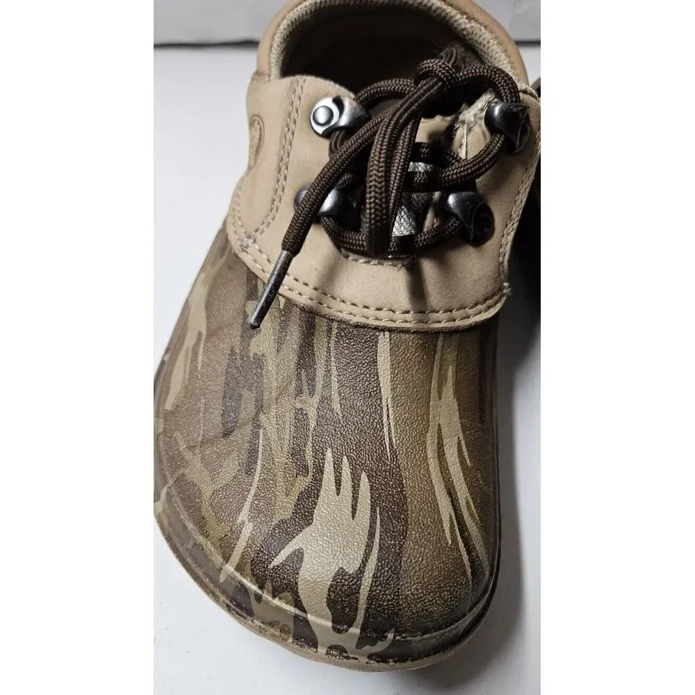CROCS AXLE Leather rubber upper‎ big kid Sz J M1/W3 Camo boat Lace tie shoes